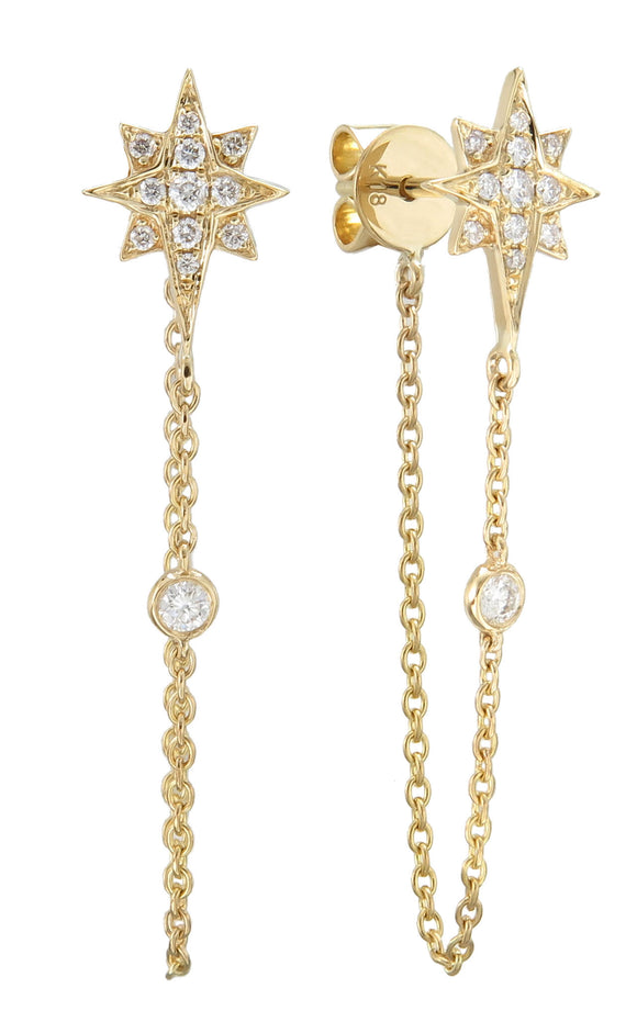14K Diamond Star Chain Hoop Earrings by Miss Mimi