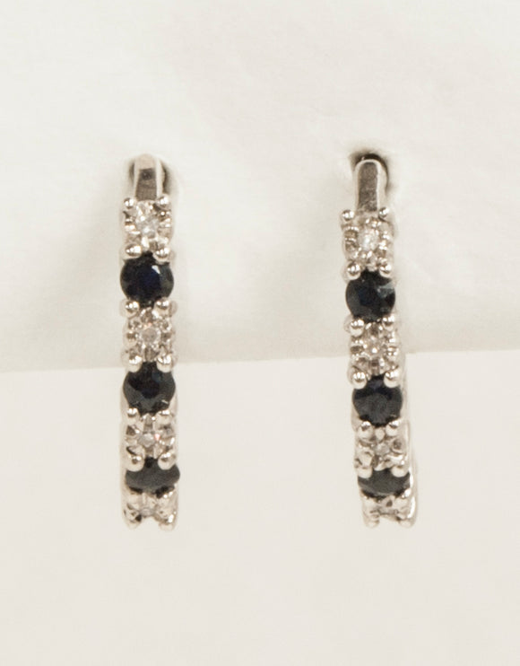 14K Blue Sapphire and Diamond Hoop Earrings