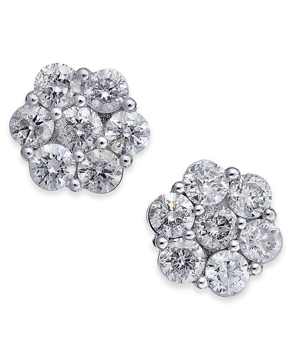 14K Diamond Flower Cluster Stud Earrings