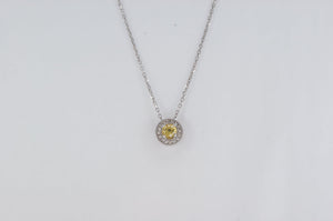 14K White Gold Yellow Sapphire with Diamond Halo Pendant