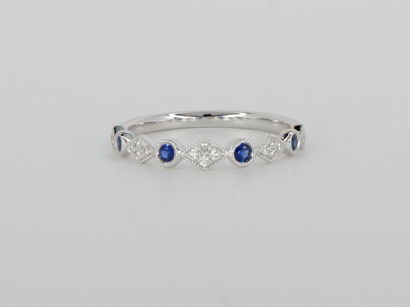 18k White Gold Blue Sapphire Diamond Stack Ring Availabel at The Vault Fine Jewellery 