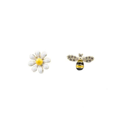 Gold Plated Sterling Silver Mis-matched Bee and Flower Stud Earrings