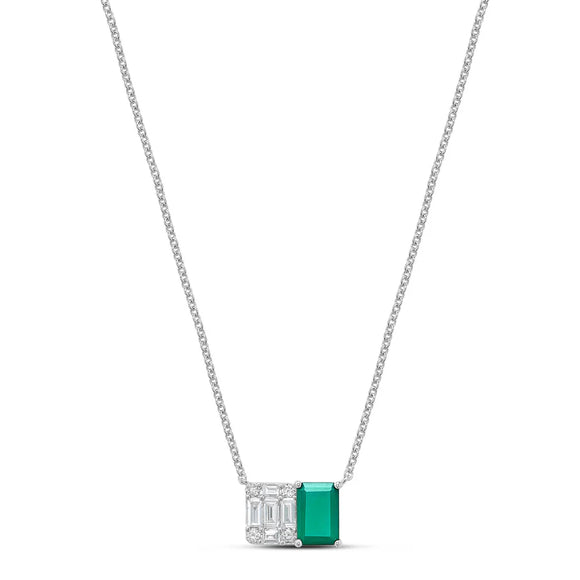 Miss Mimi 14K White Gold Green Agate and Diamond Pendant