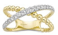 14K Yellow Gold Beaded Diamond Cross Over Ring