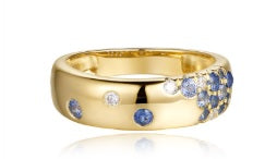 14K Yellow Gold Blue Sapphire and Diamond Celestial Ring by Miss Mimi