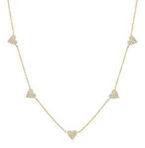 14K Yellow Gold Diamond Heart Station Necklace by Miss Mimi