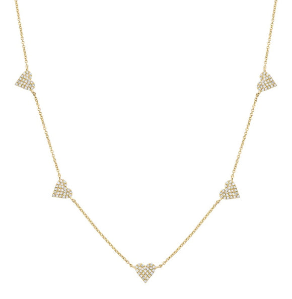 14K Yellow Gold Diamond Heart Station Necklace by Miss Mimi