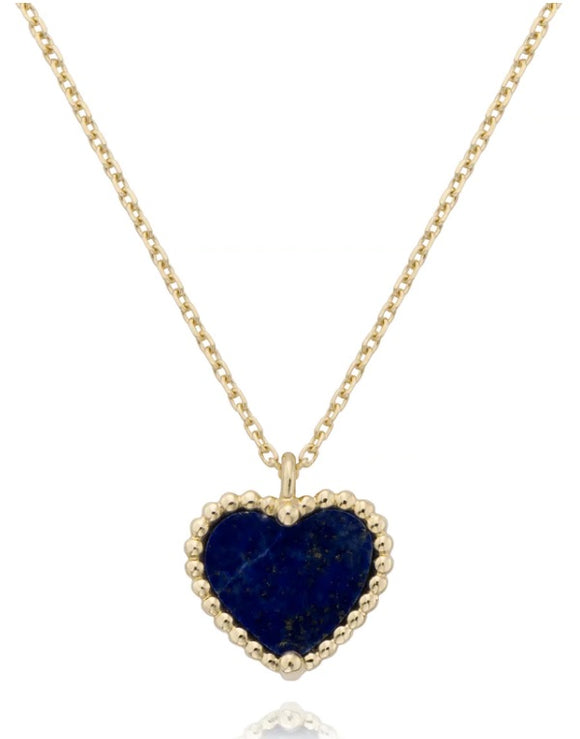 14K Yellow Gold Lapis Heart Pendant by Miss Mimi