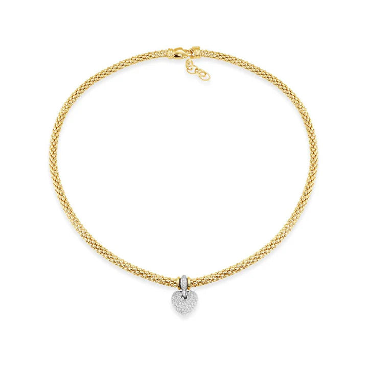 Mesh Necklace with Pave Heart Pop in Yellow by Miss Mimi