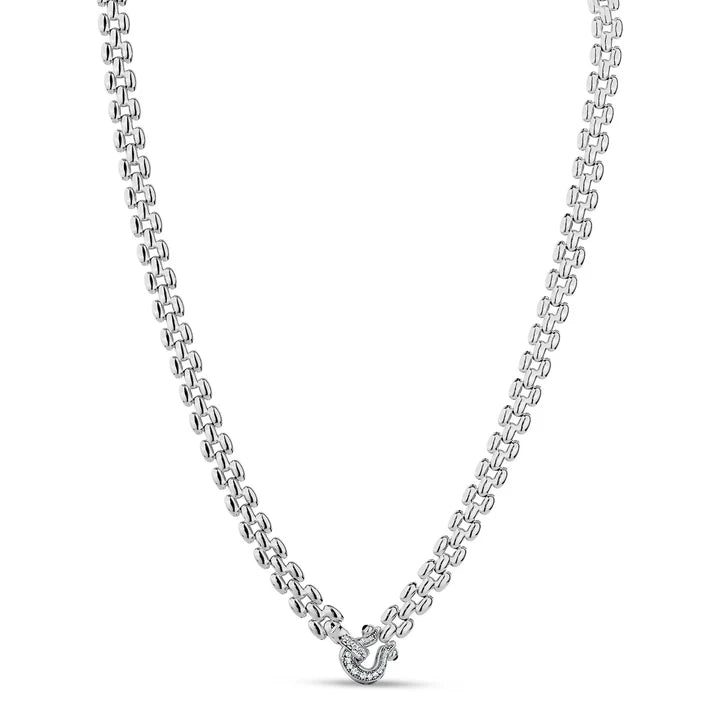 Miss Mimi Sterling Silver Rounded Fancy Equestrian Square Link Necklance