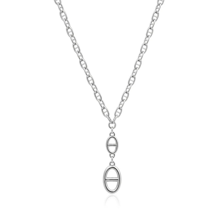 Lariat Oval Link Necklace in White by Miss Mimi