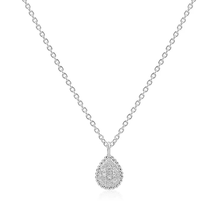 Heritage Pear Dew Drop Necklace in White by Miss Mimi