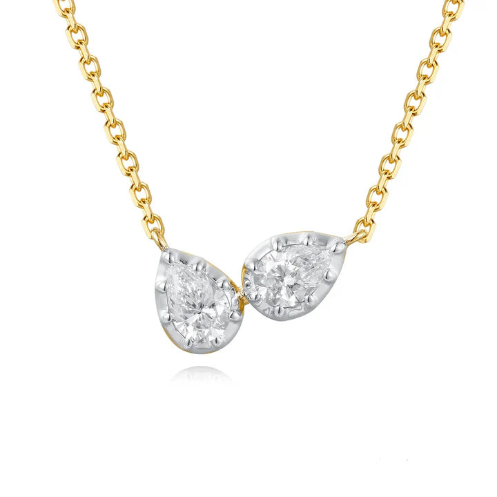 14K Yellow Gold Double Pear Lab Diamond Necklace by Miss Mimi
