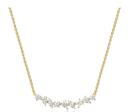 14K Yellow Gold Multi-Shape Cluster Lab Diamond Necklace by Miss Mimi