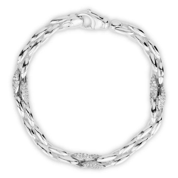 Sterling Silver Fancy Oval Link Bracelet in White by Miss Mimi