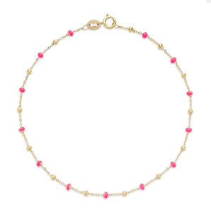 14K Yellow Gold and Pink Enamel Bead Bracelet by Miss Mimi