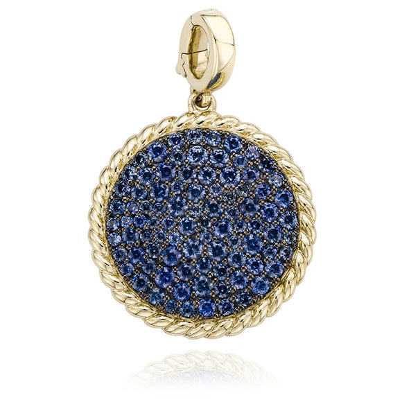 14K Yellow Gold Blue Sapphire Pave Disc Pendant by Miss Mimi | 0.80ctw