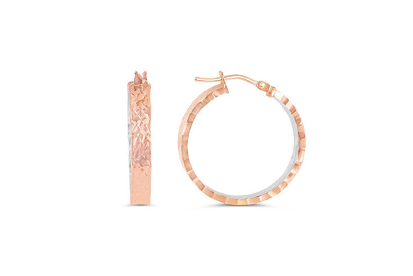 10K Two-tone Rose & White Gold Hoop Earrings