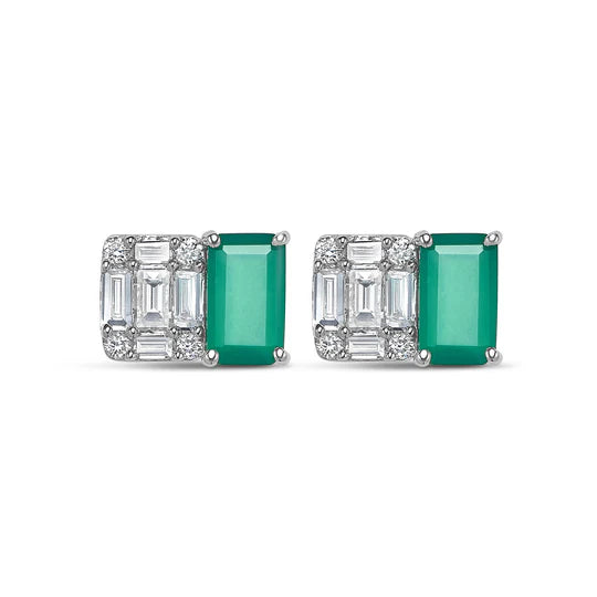 14K White Gold Green Agate Rectangle Baguette Studs by Miss Mimi