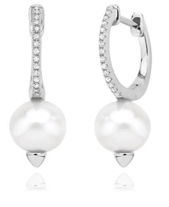 14K Freshwater Pearl and Diamond Hoop Earrings by Miss Mimi