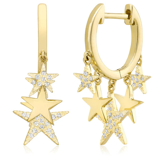 14K Yellow Gold Diamond Star Drop Huggies by Miss Mimi | 0.15ctw