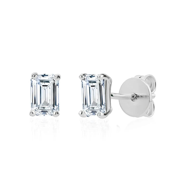 4mm Emerald Cut Studs in White by Miss Mimi