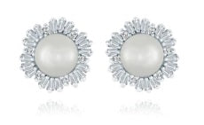 Sterling Silver "Marilyn" Pearl and Cubic Zirconia Stud Earrings by Miss Mimi