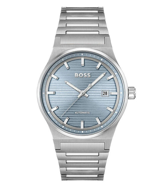 Hugo Boss Silver-tone Automatic Blue Grooved Dial Watch