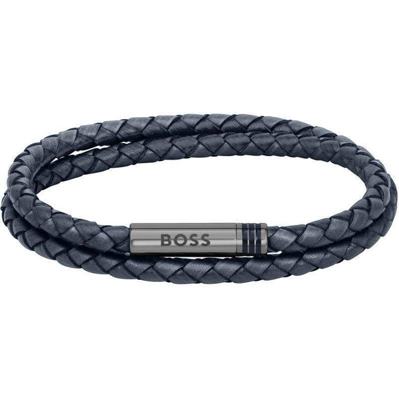 Hugo Boss Ares Blue  Double Braided Leather Bracelet