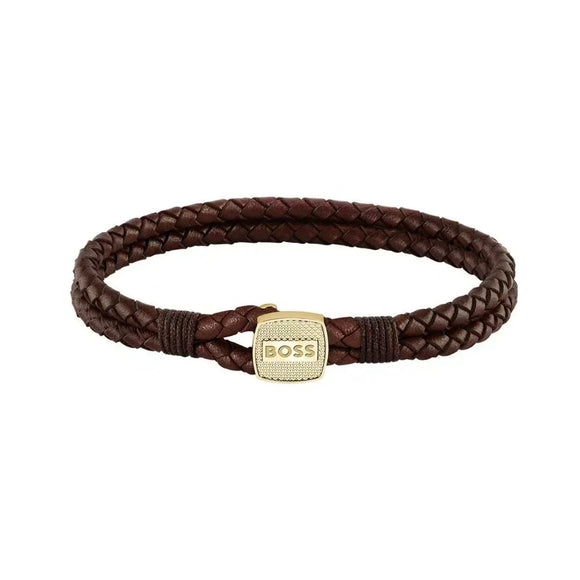 Hugo Boss Brown Leather Braided Bracelet