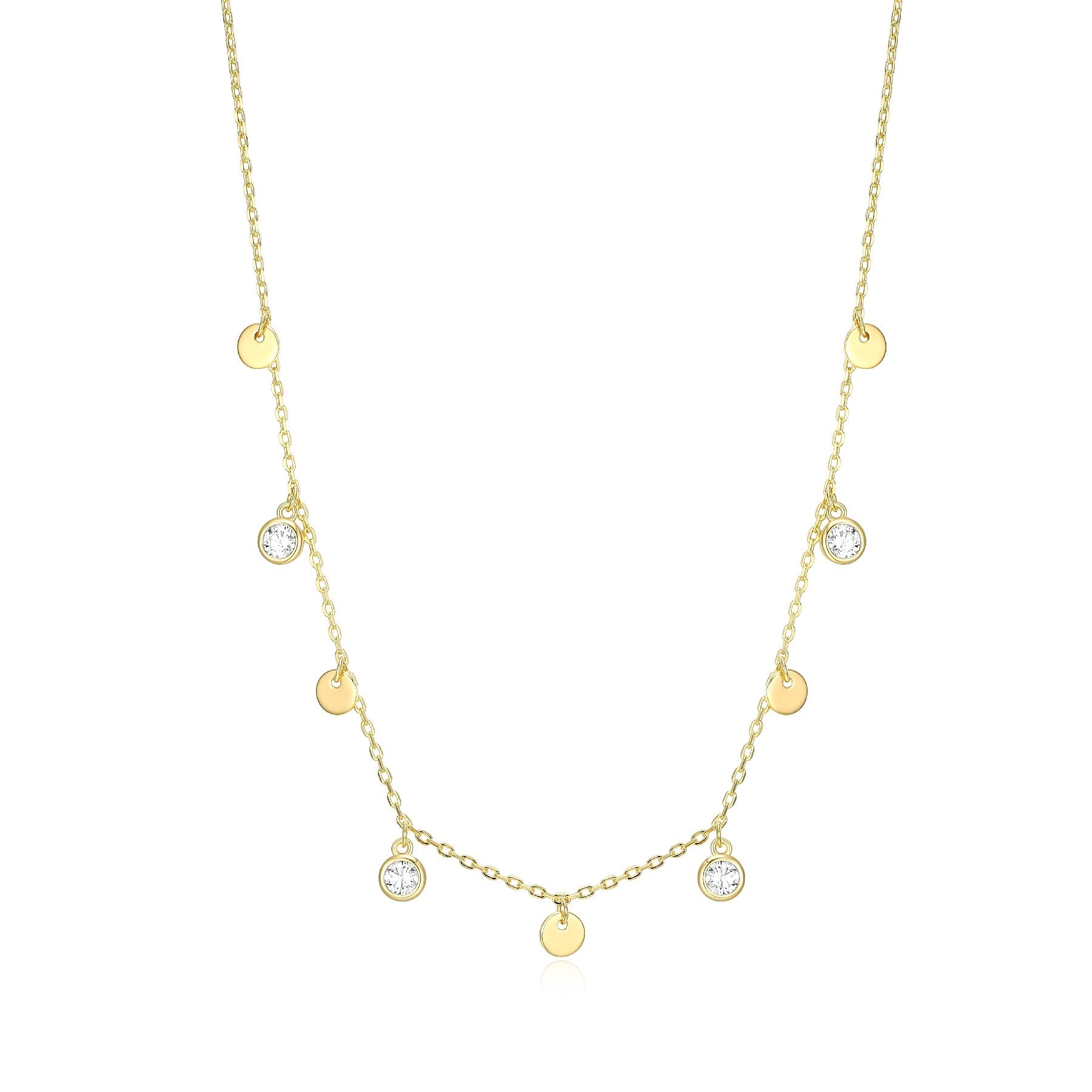 18K Gold Plated Sterling Silver Mini Disc & Cubic Zirconia Charm Necklace By Reign