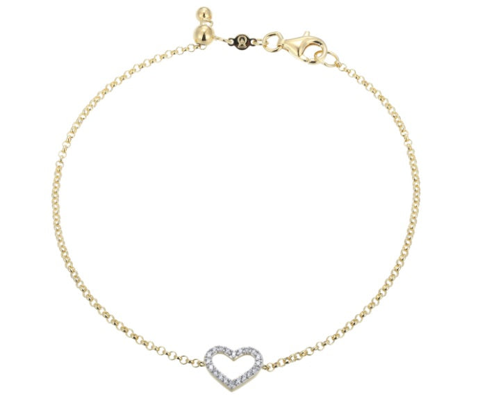 Gold Plated Sterling Silver Open Heart Lab Diamond Bracelet by Monte Luna