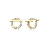 Gold Plated 2 in 1 Bar and Circle Stud Earrings by Reign