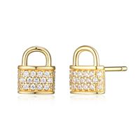 Gold Plated Lock Stud Earrings by Reign