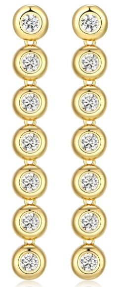 Sterling Silver Gold Plated Long Drop Cubic Zirconia Earrings By Reign