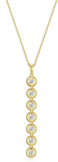 Sterling Silver Gold Plated Long Drop Cubic Zirconia Necklace