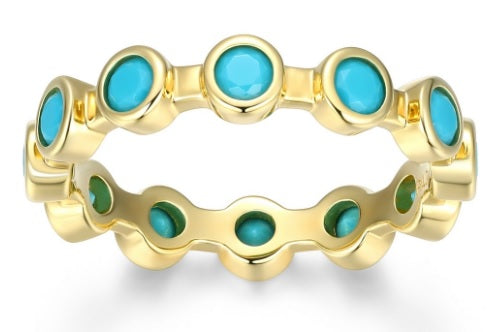 Sterling Silver Gold Plated Turquoise Eternity Ring by Reign