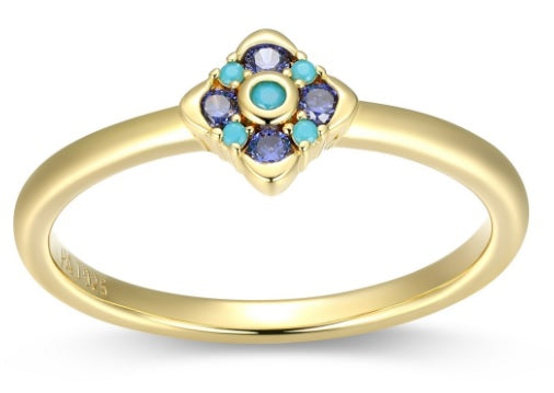 Sterling Silver Gold Plated Multi-Stone Flower Ring by Reign