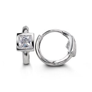 14K White Gold Huggie Hoops with Cubic Zirconia