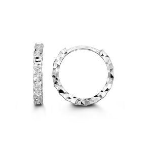 10K White Gold 14mm Diamond-Cut Huggie Earrings