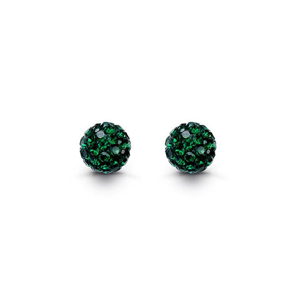 Sterling Silver Green Crystal Ball Earrings