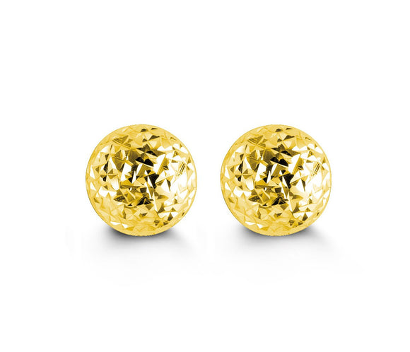 10K Yellow Gold Diamond Cut Ball Studs 7mm