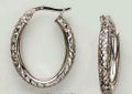 10K White Gold Diamond Cut Oval Hoops