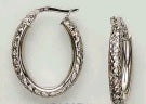 10K White Gold Diamond Cut Oval Hoops