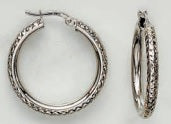 10K White Gold Diamond Cut Hoops