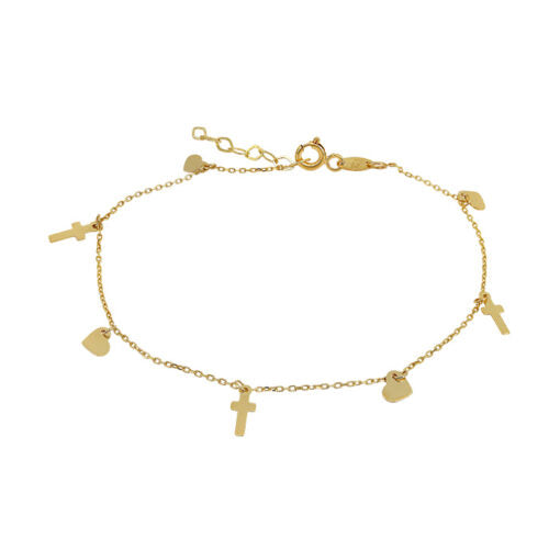 10K Yellow Gold Heart and Cross Bracelet | 8