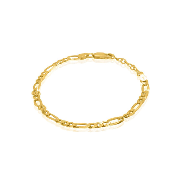 Sterling Silver Gold Plated Flat Figaro Adjustable Bracelet