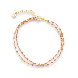 Sterling Silver Gold Vermeil Beaded Bracelet - Coral