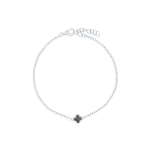 Sterling Silver Black Agate Clover Bracelet