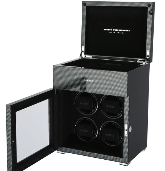 Carbon Fibre Polished Finish Quad Watch Winder and Watch Storage Case- 4.16CF